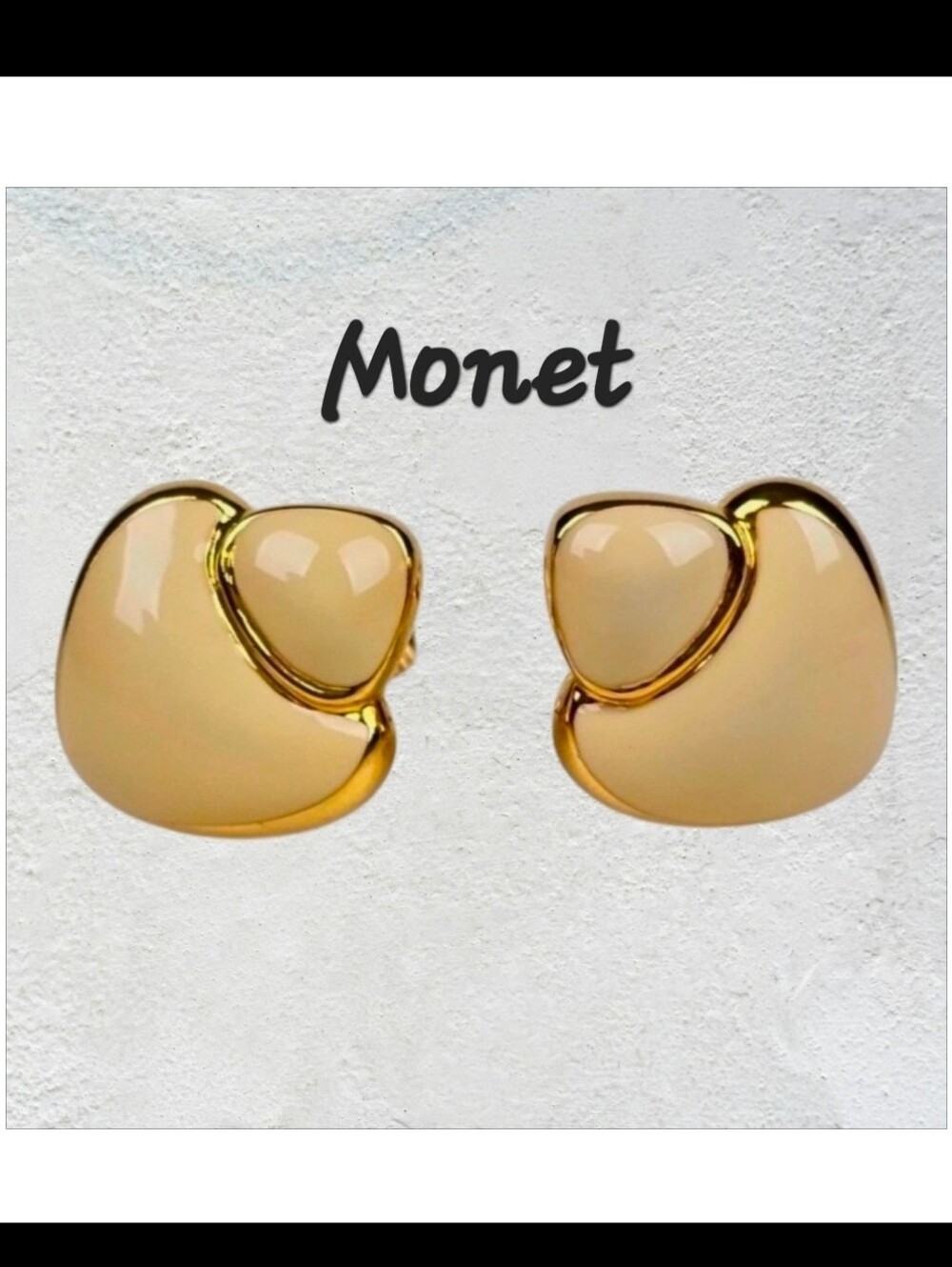 Vintage Monet Gold and Ivory Enamel Earrings